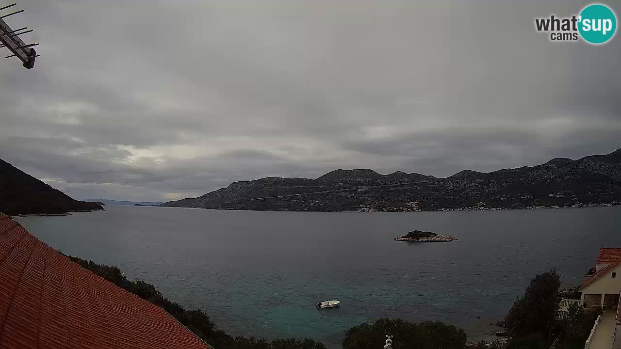 Korčula live webcam – Tri Žala panorama verso Pelješac
