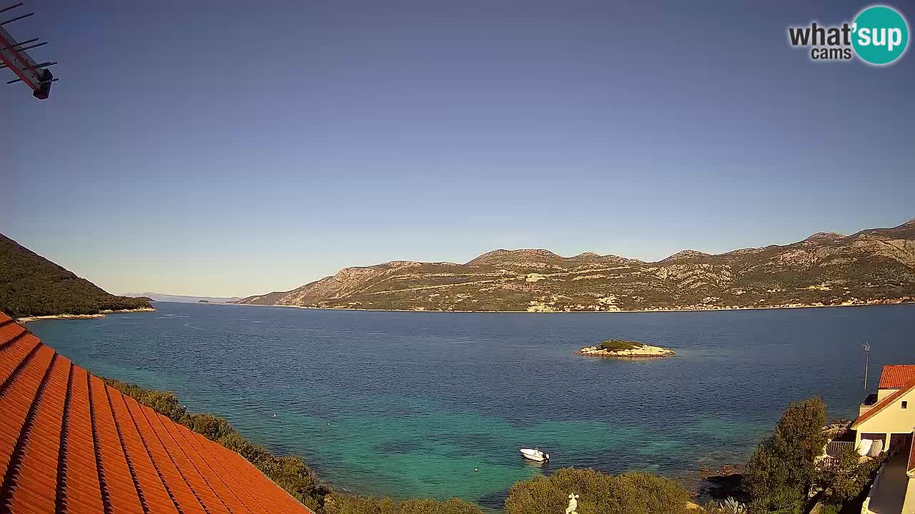 Korčula live webcam – Tri Žala panorama verso Pelješac
