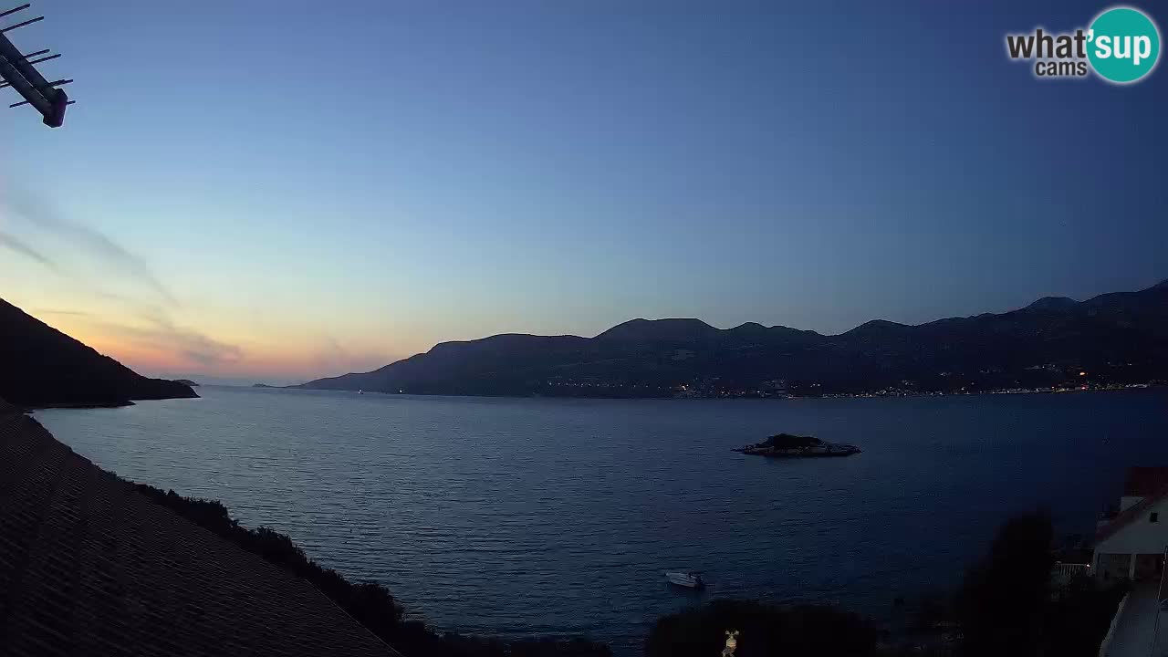 Korčula live webcam – Tri Žala panorama verso Pelješac
