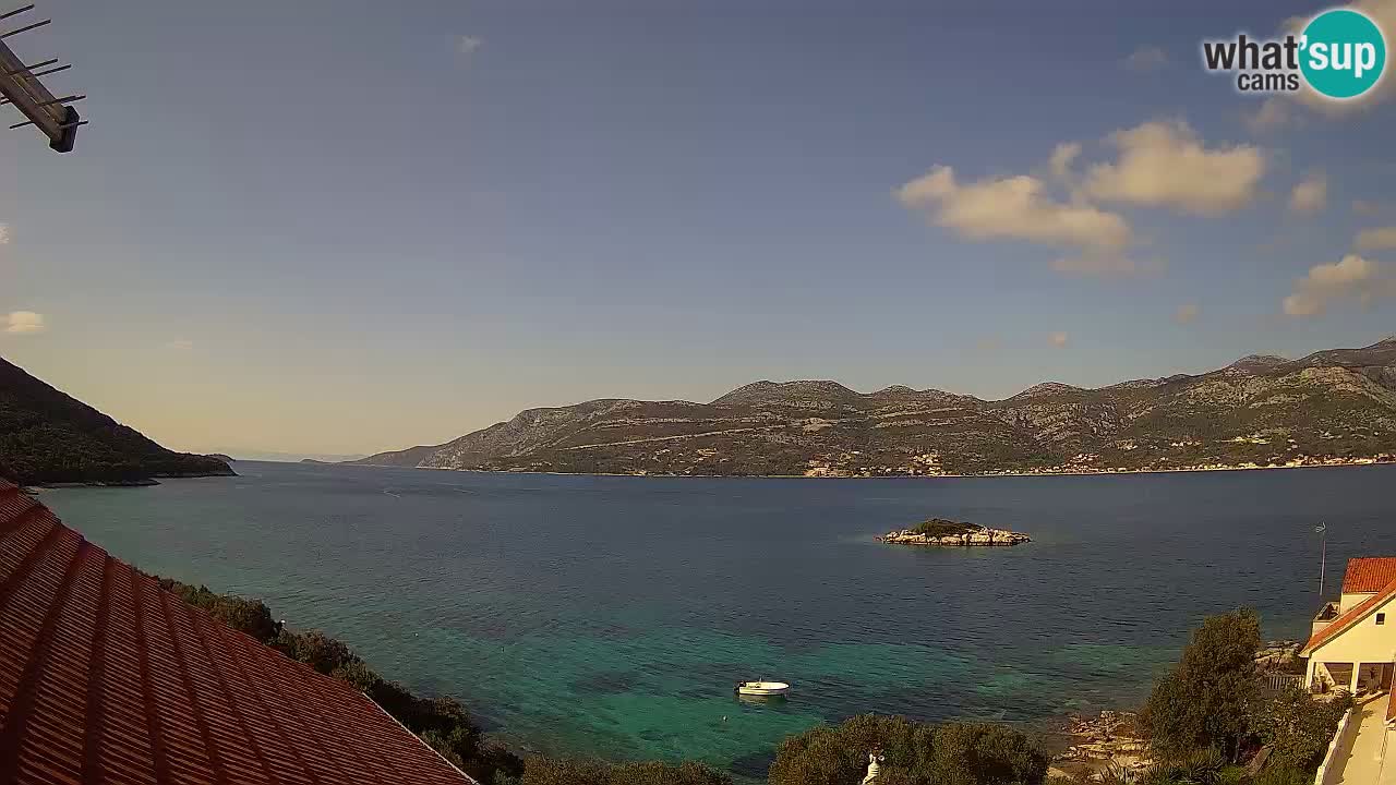 Korčula live webcam – Tri Žala panorama verso Pelješac