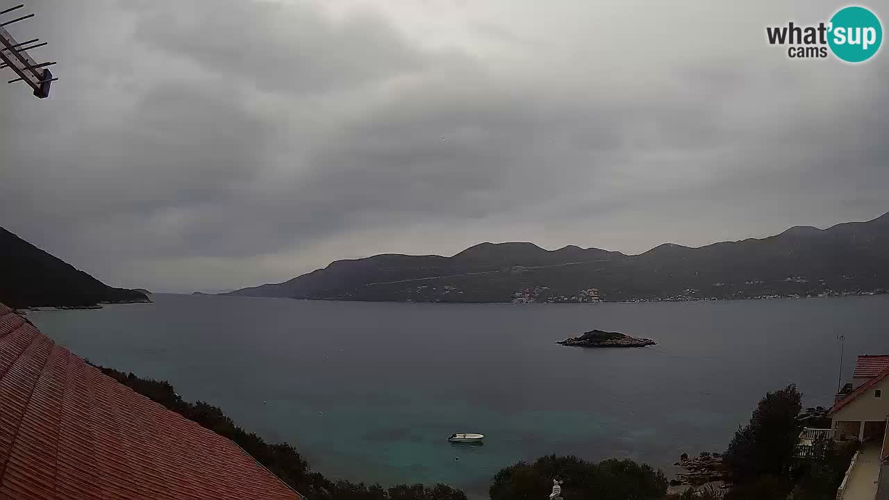 Korčula live webcam – Tri Žala panorama verso Pelješac