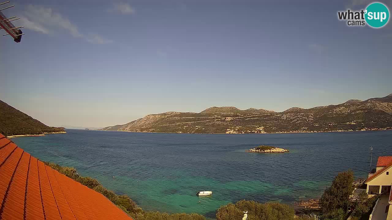 Korčula live webcam – Tri Žala panorama verso Pelješac