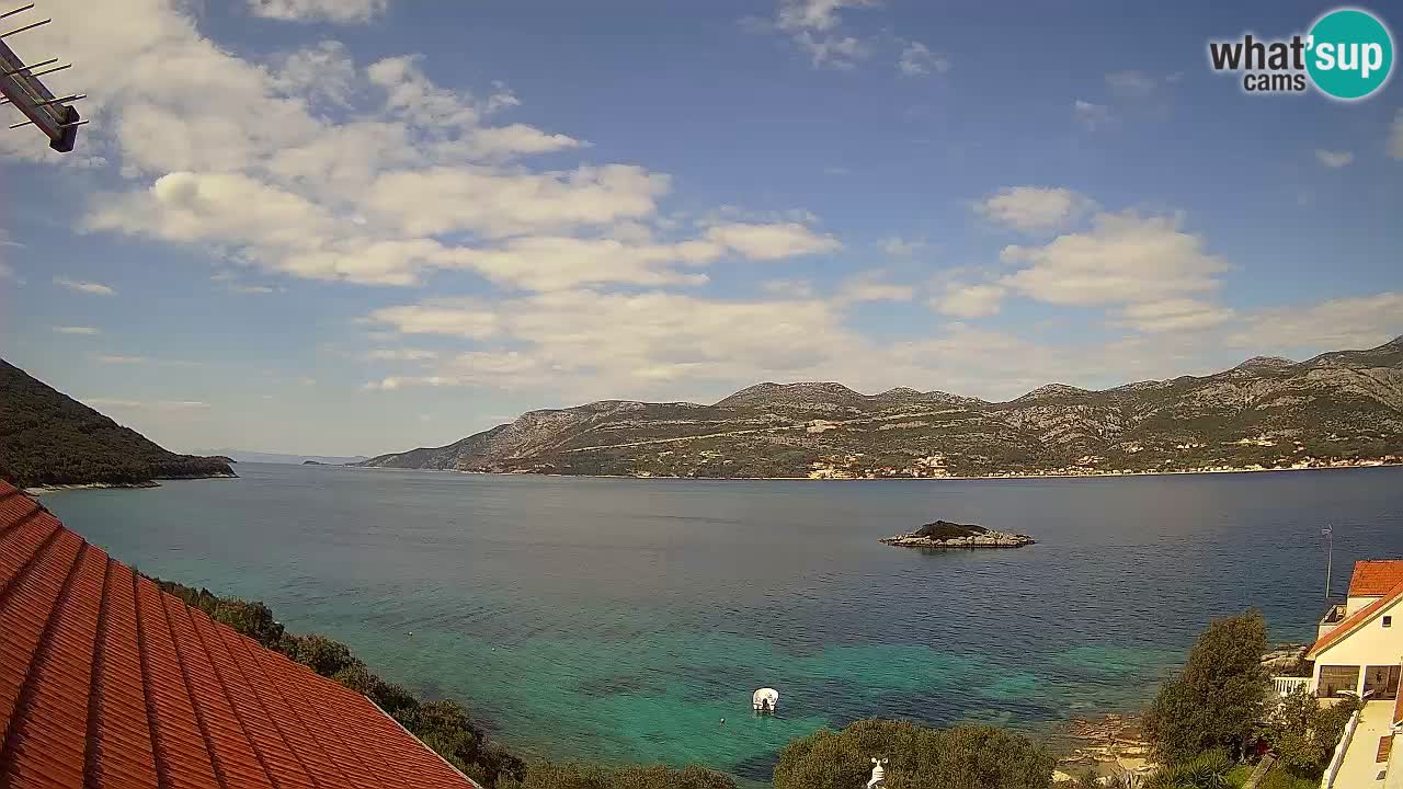 Korčula live webcam – Tri Žala panorama verso Pelješac