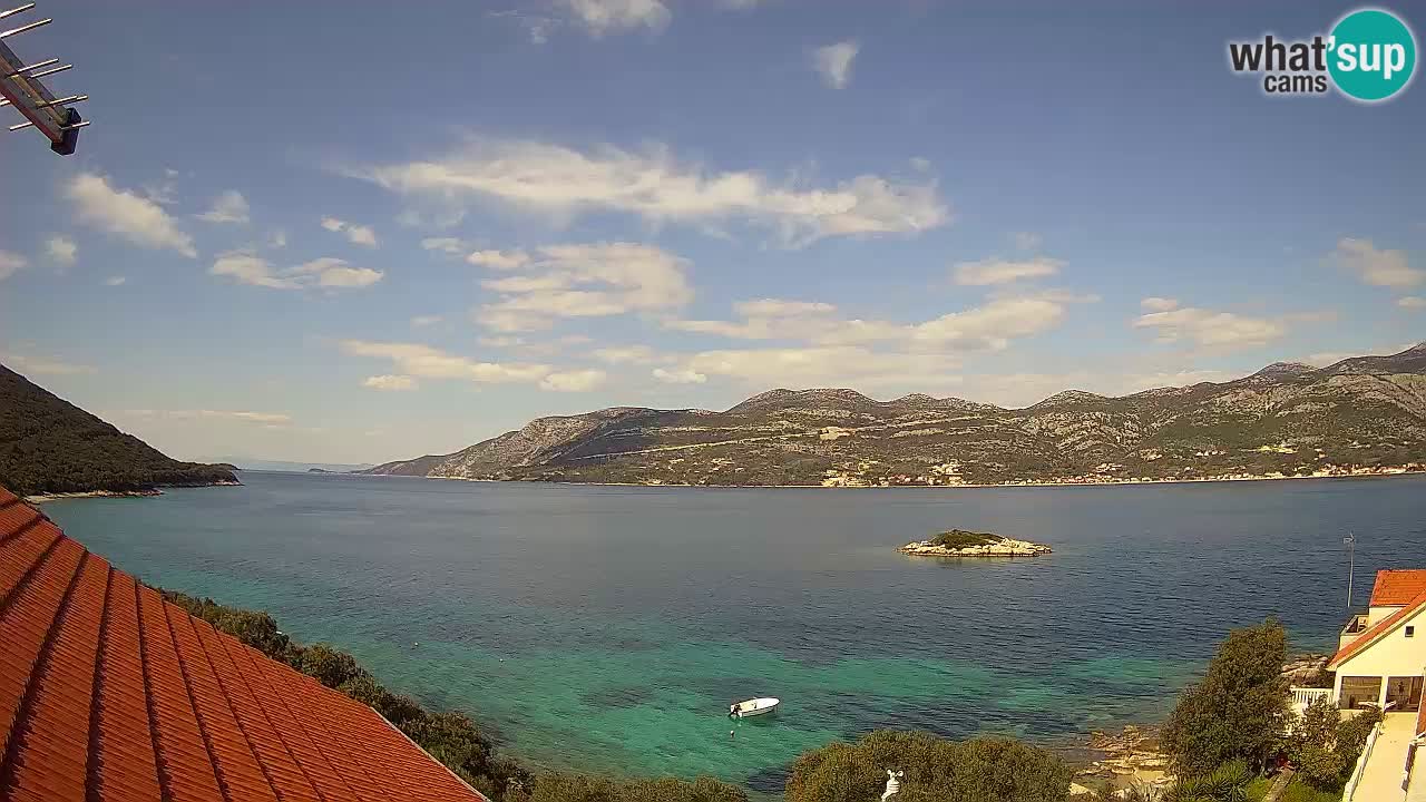 Korčula live webcam – Tri Žala panorama verso Pelješac