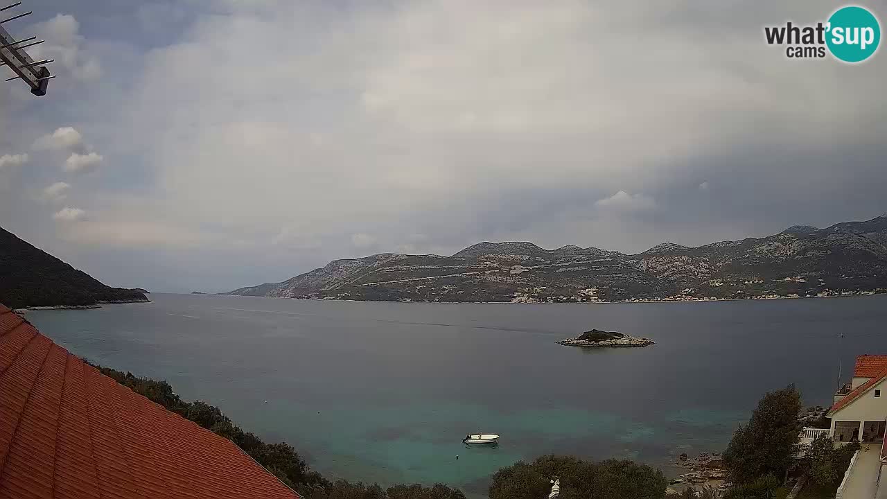 Korčula live webcam – Tri Žala panorama verso Pelješac
