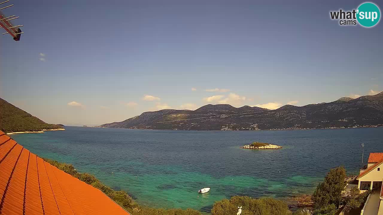Korčula live webcam – Tri Žala panorama verso Pelješac