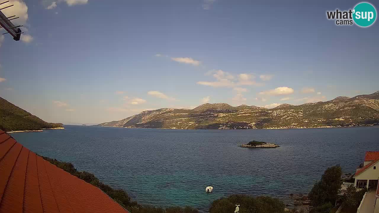 Korčula live webcam – Tri Žala panorama verso Pelješac