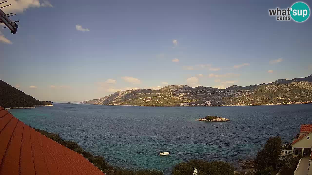 Korčula live webcam – Tri Žala panorama verso Pelješac