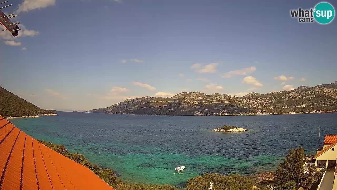 Korčula live webcam – Tri Žala panorama verso Pelješac
