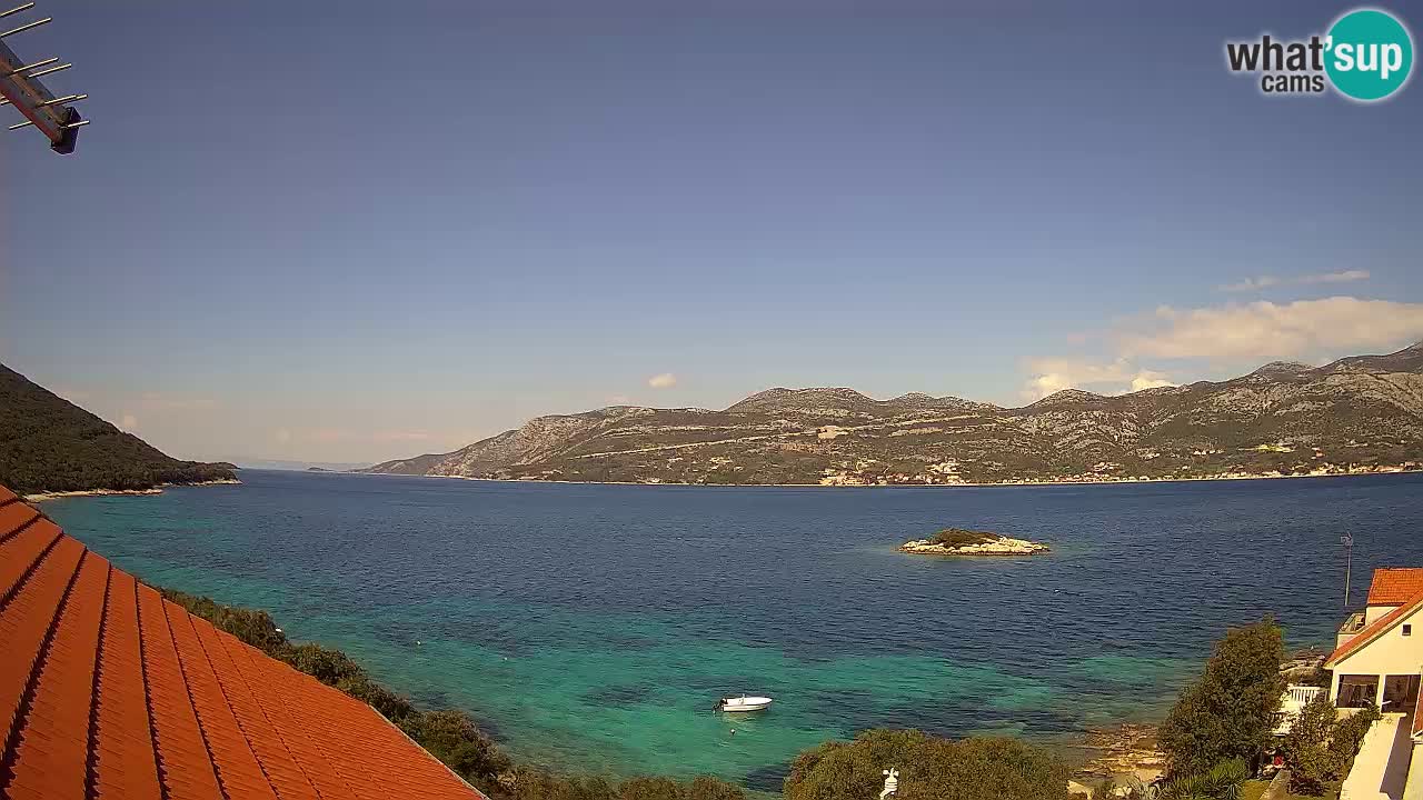 Korčula live webcam – Tri Žala panorama verso Pelješac