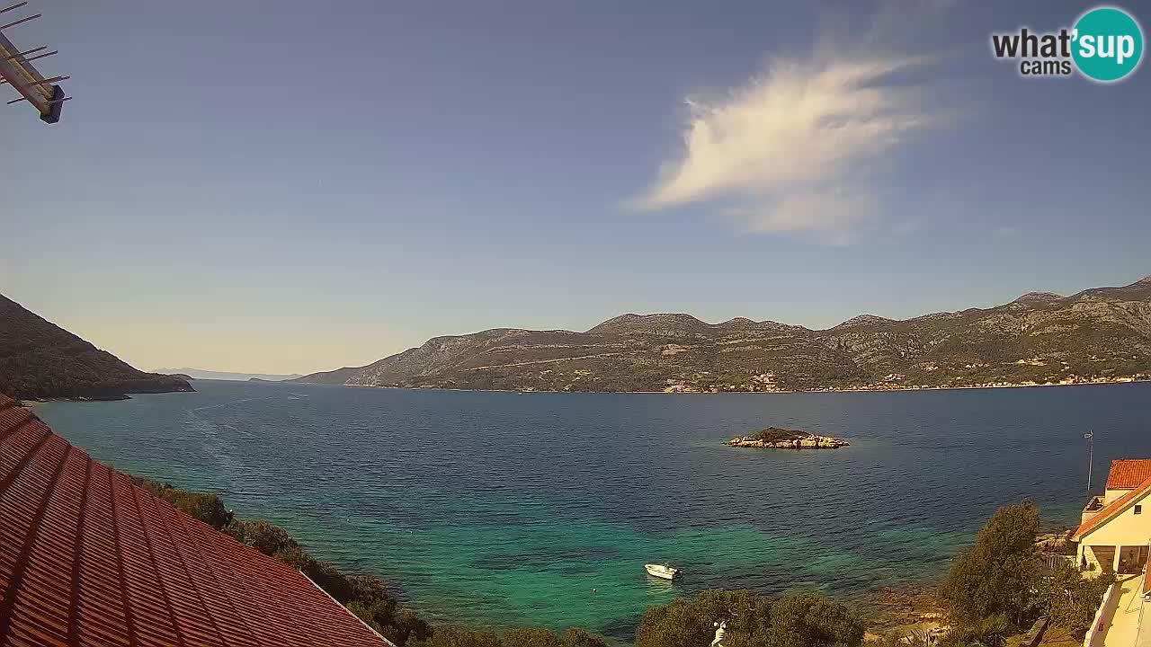Korčula live webcam – Tri Žala panorama verso Pelješac