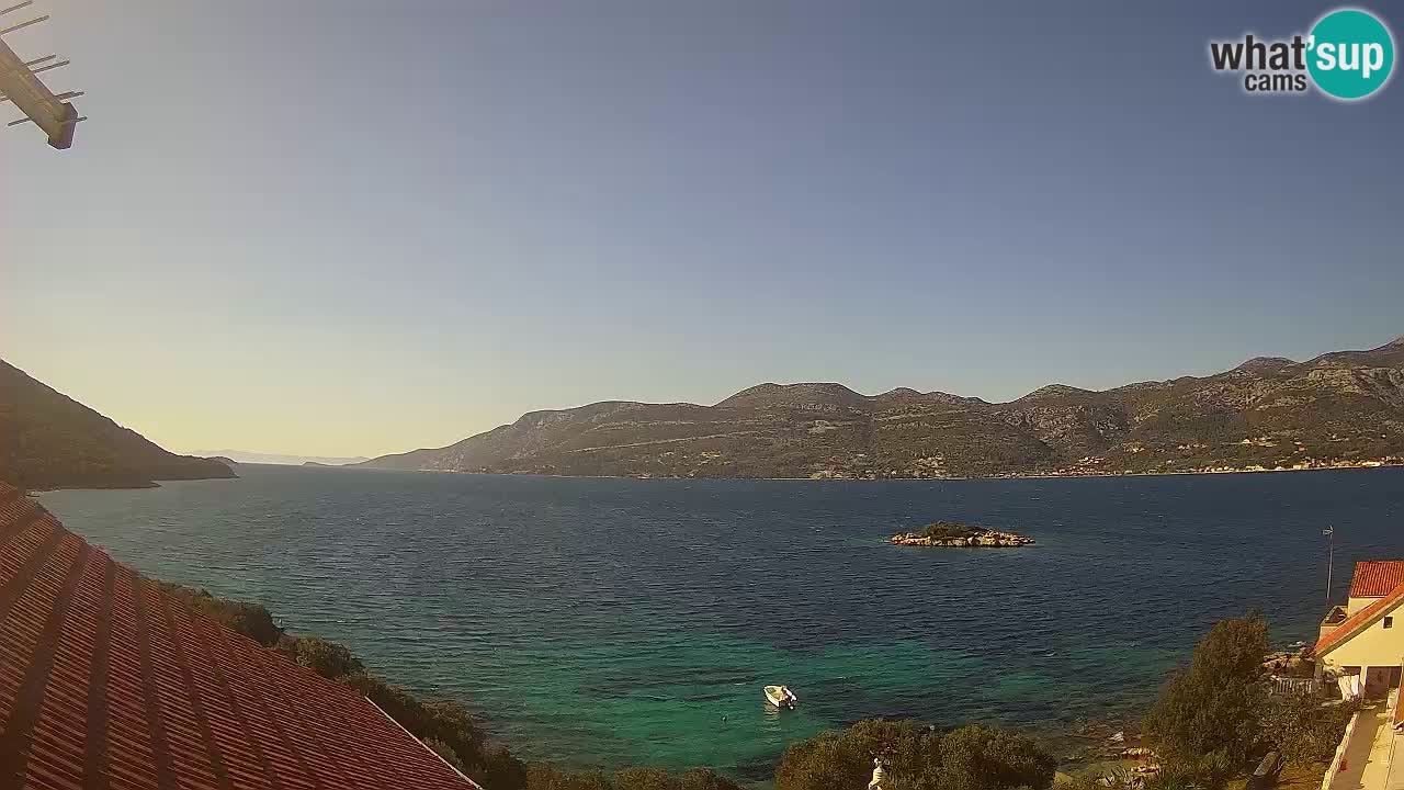 Korčula live webcam – Tri Žala panorama verso Pelješac