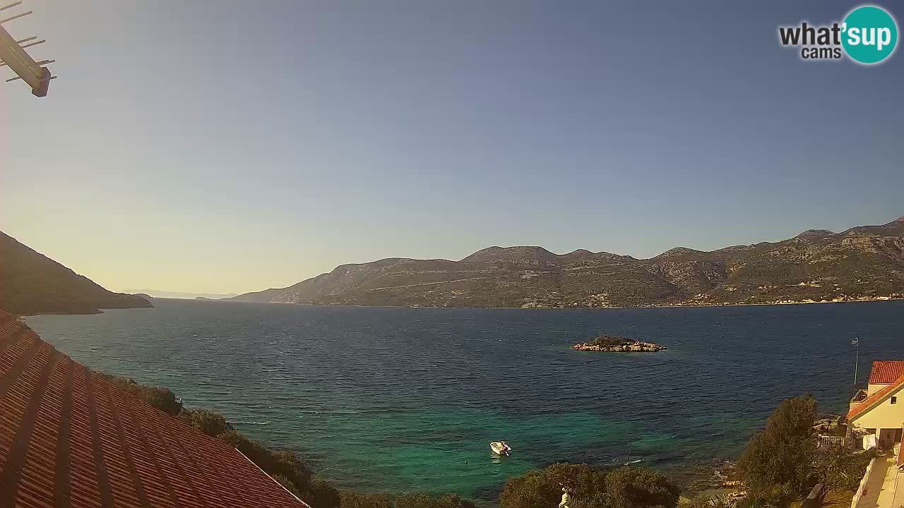 Korčula live webcam – Tri Žala panorama verso Pelješac