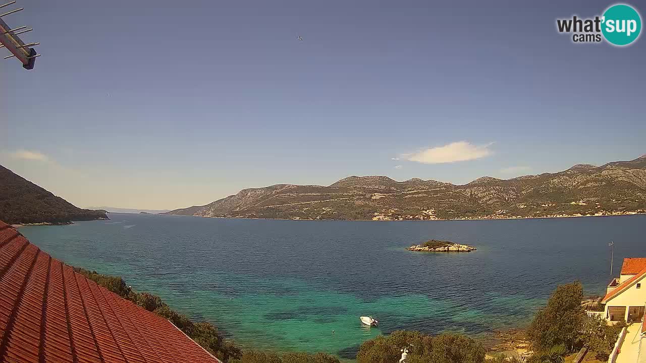 Korčula live webcam – Tri Žala panorama verso Pelješac