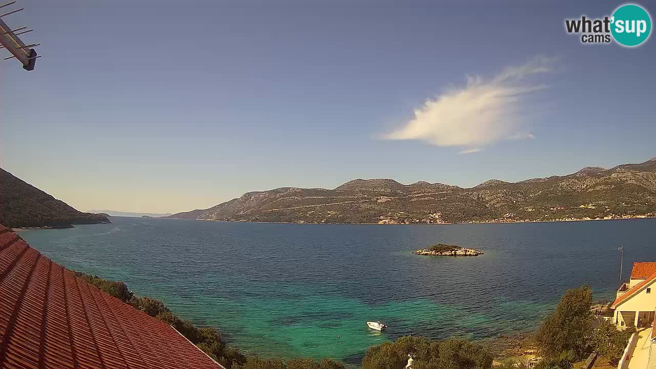 Korčula live webcam – Tri Žala panorama verso Pelješac