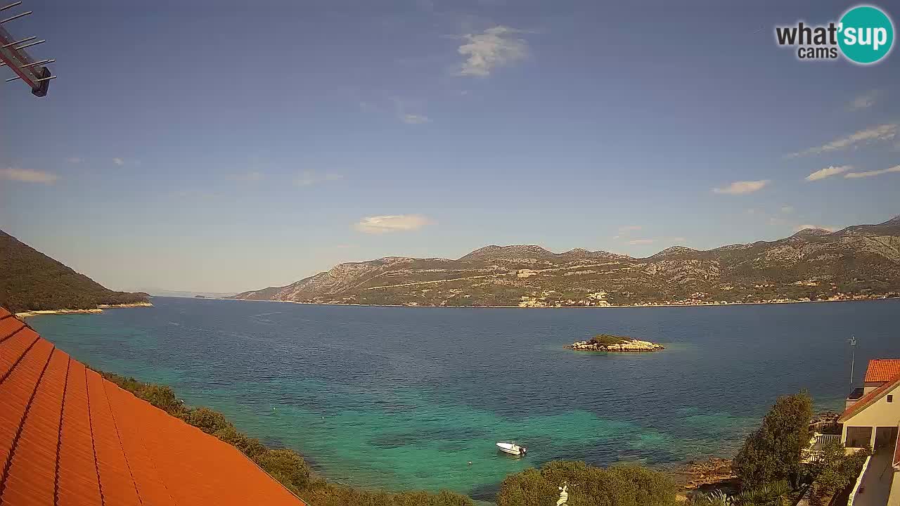Korčula live webcam – Tri Žala panorama verso Pelješac