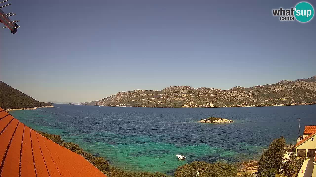 Korčula live webcam – Tri Žala panorama verso Pelješac