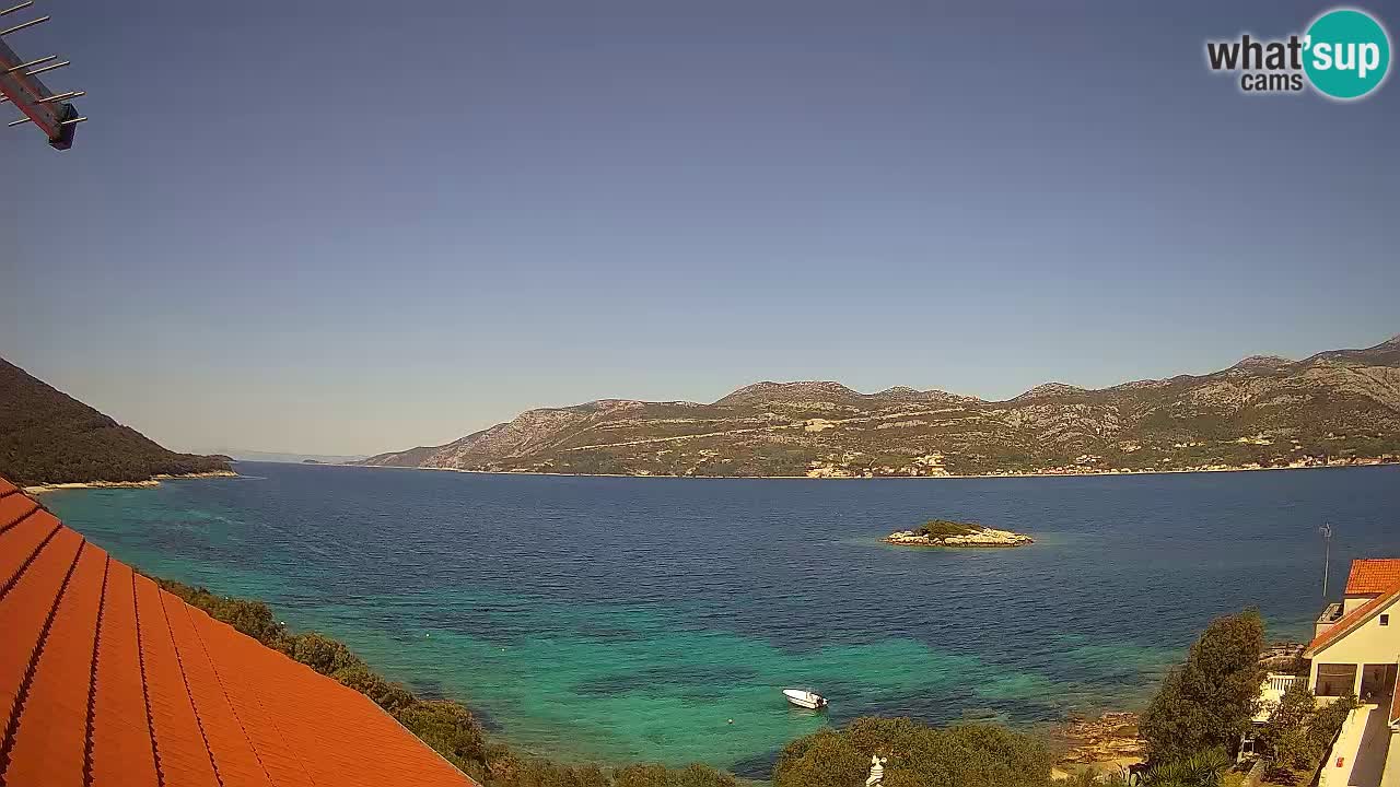 Korčula live webcam – Tri Žala panorama verso Pelješac