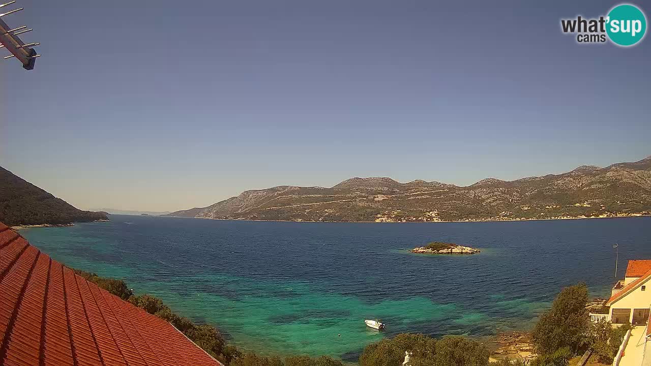 Korčula live webcam – Tri Žala panorama verso Pelješac