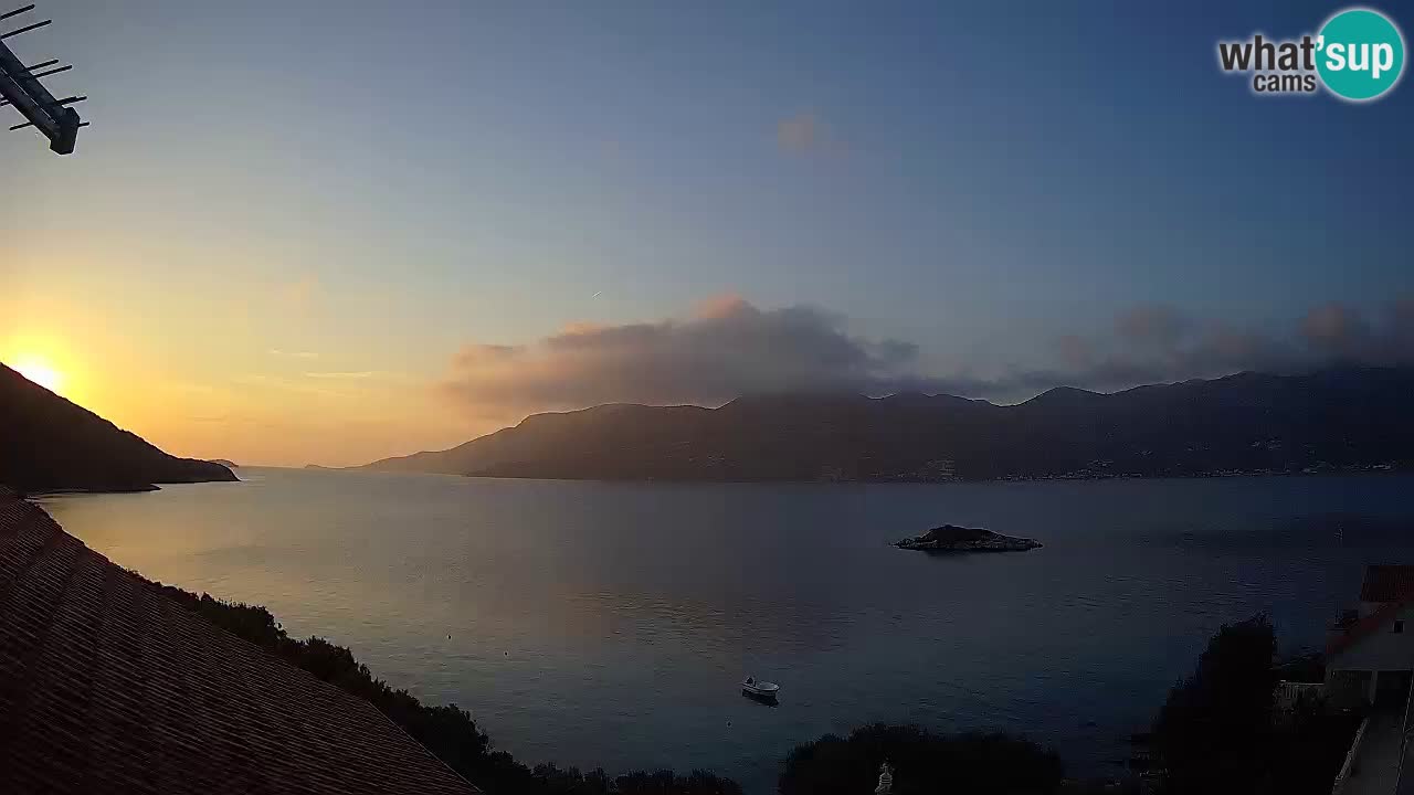 Korčula live webcam – Tri Žala panorama verso Pelješac