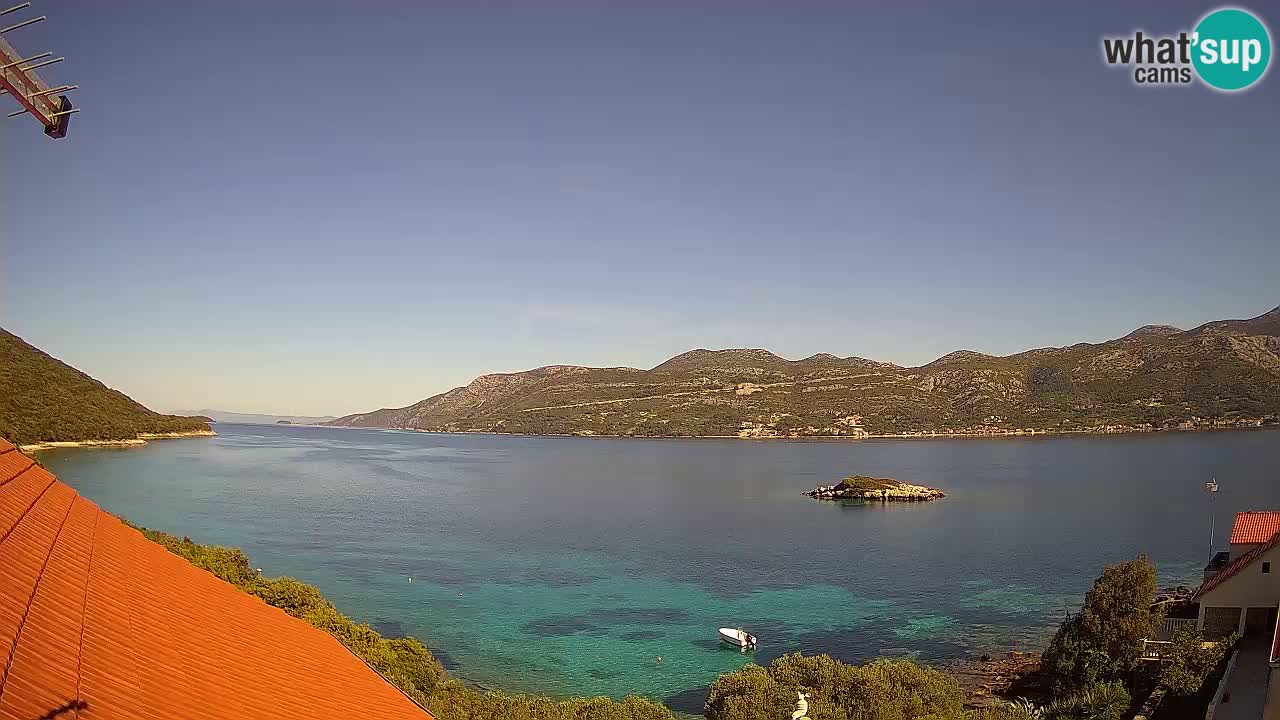 Korčula live webcam – Tri Žala panorama verso Pelješac
