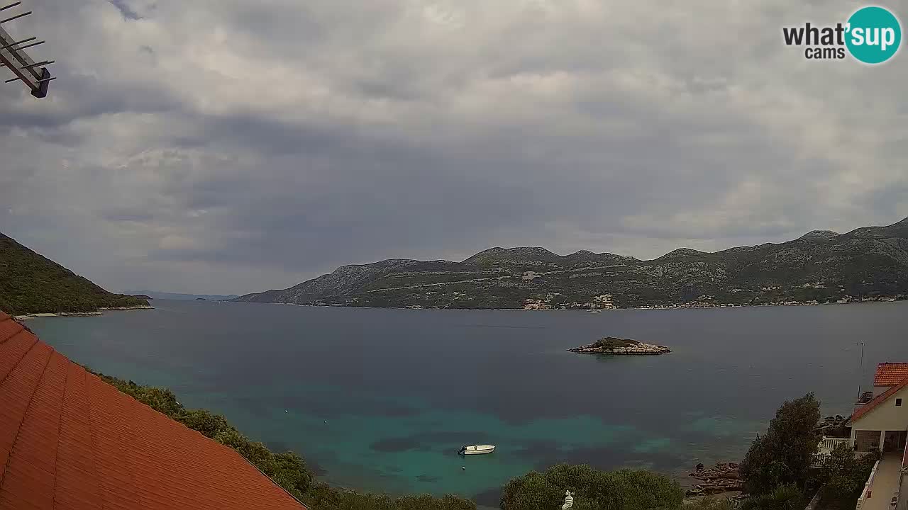Korčula live webcam – Tri Žala panorama verso Pelješac