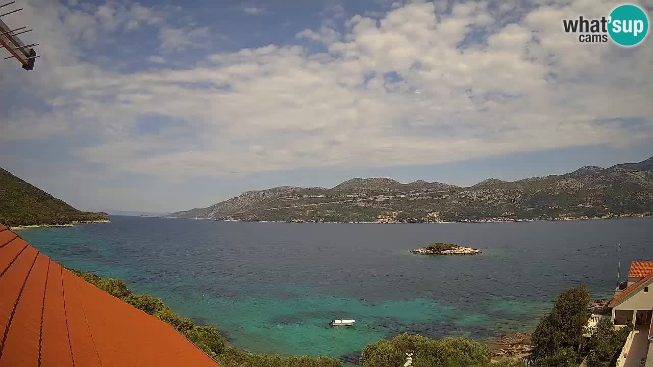 Korčula live webcam – Tri Žala panorama verso Pelješac