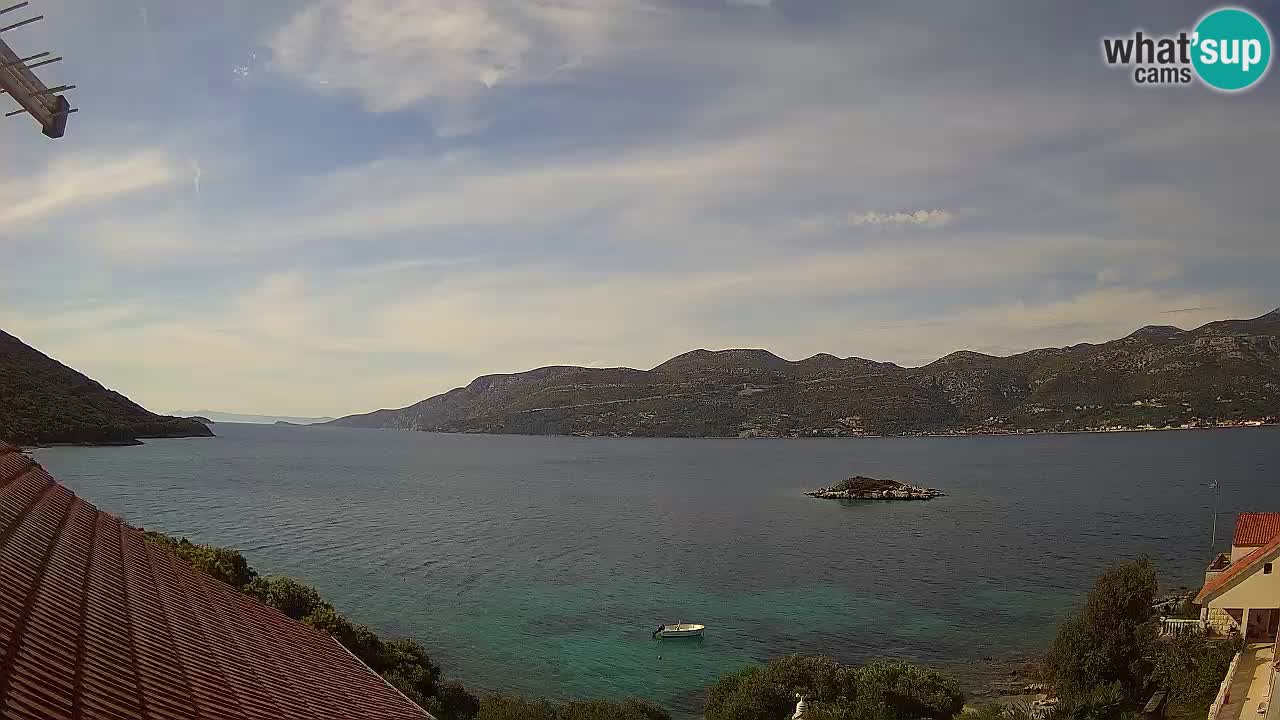 Korčula live webcam – Tri Žala panorama verso Pelješac