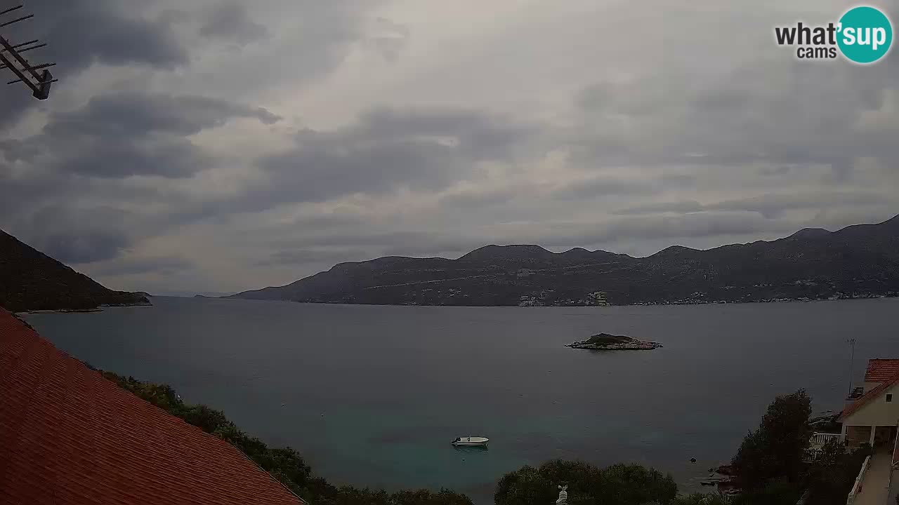 Korčula live webcam – Tri Žala panorama verso Pelješac