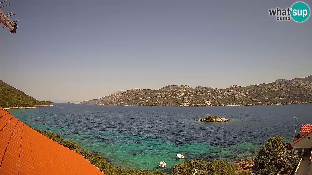 Korčula live webcam – Tri Žala panorama verso Pelješac