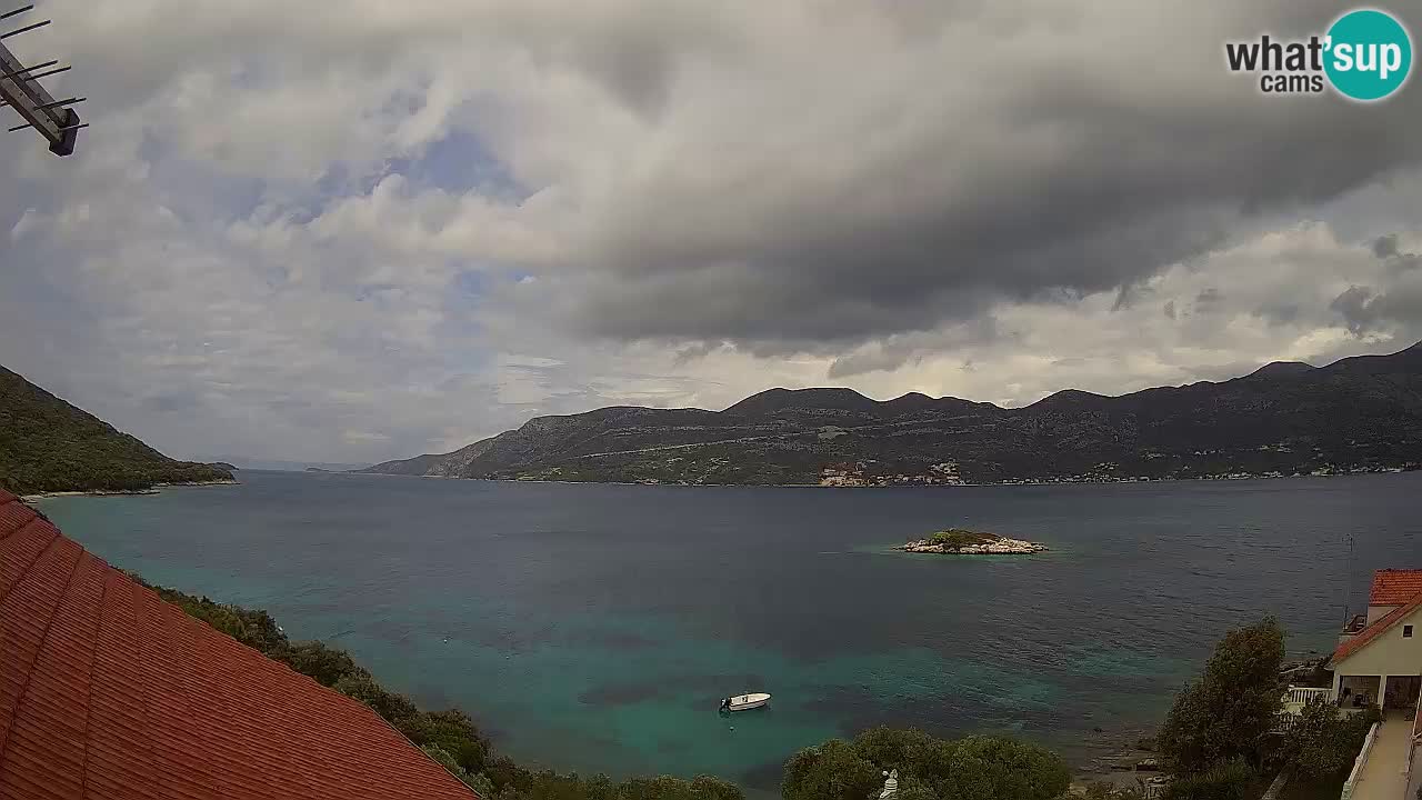Korčula live webcam – Tri Žala panorama verso Pelješac