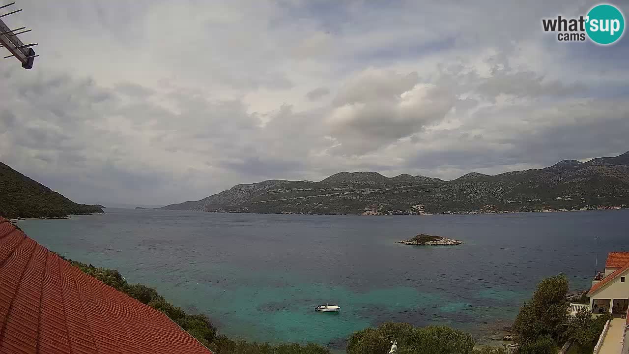 Korčula live webcam – Tri Žala panorama verso Pelješac