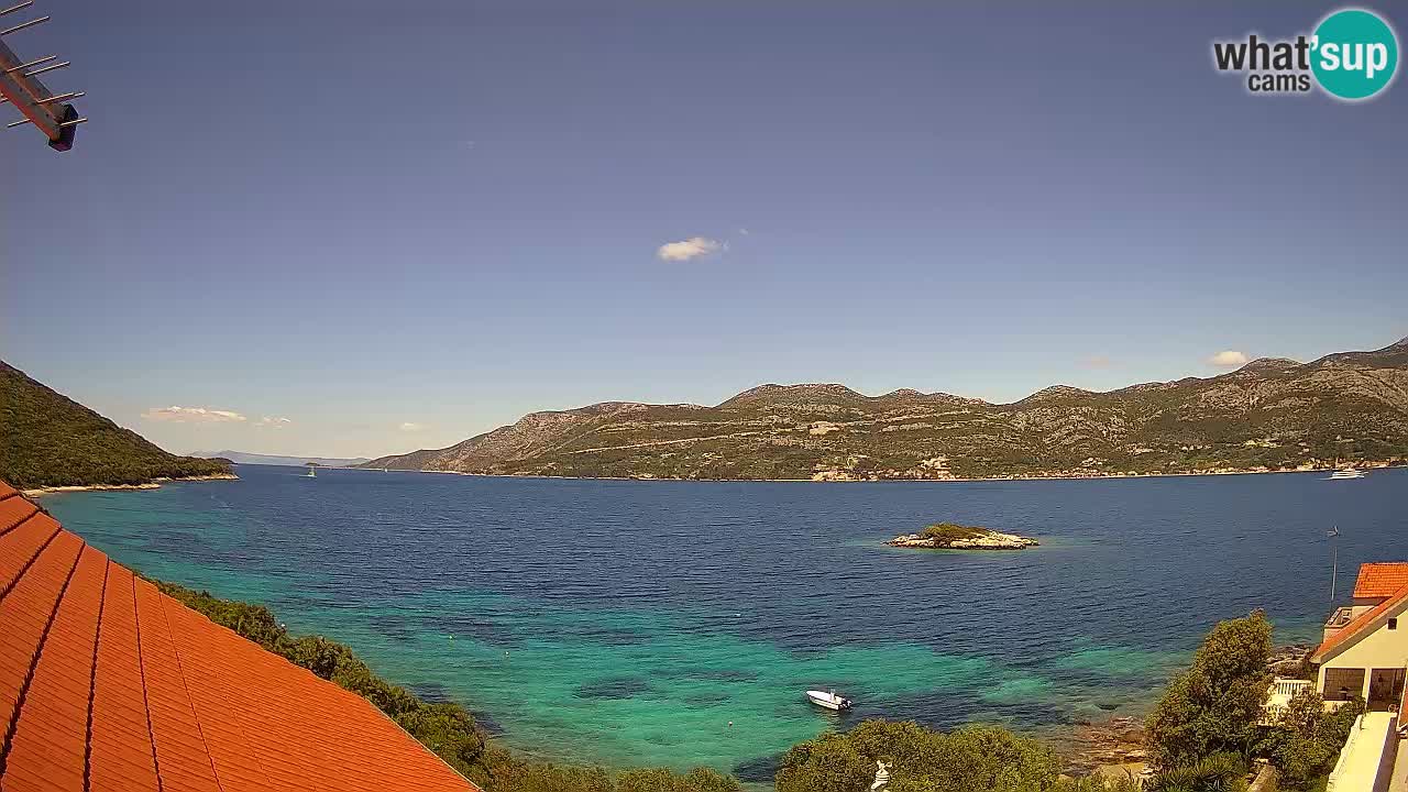 Korčula live webcam – Tri Žala panorama verso Pelješac