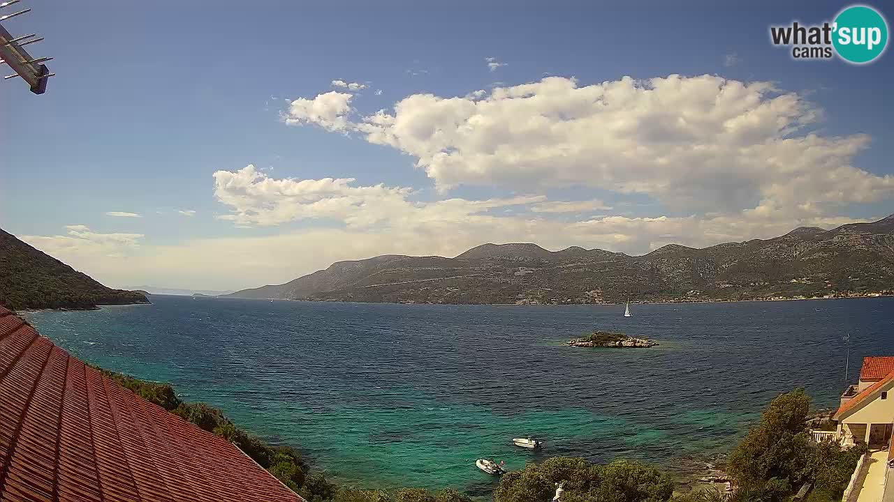 Korčula live webcam – Tri Žala panorama verso Pelješac