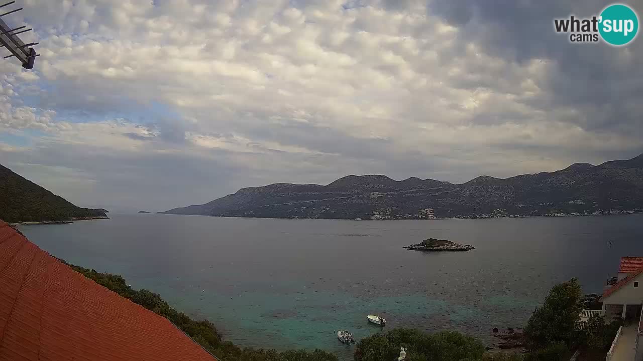 Korčula live webcam – Tri Žala panorama verso Pelješac