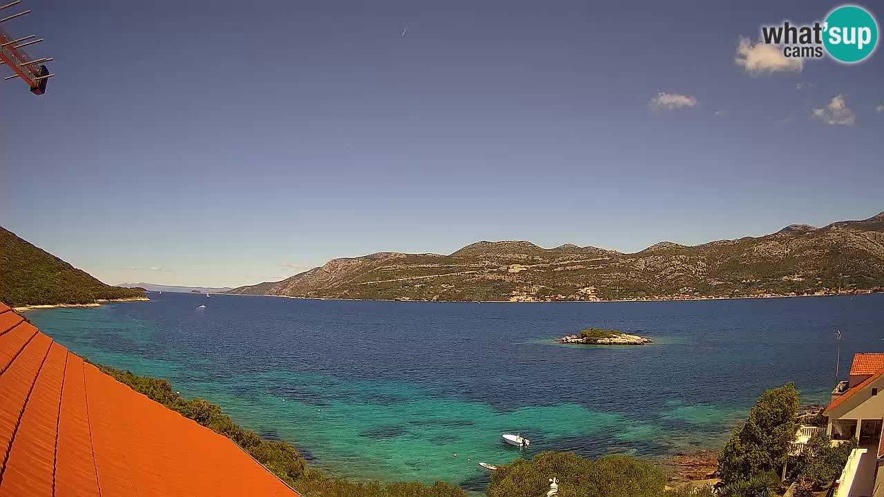 Korčula live webcam – Tri Žala panorama verso Pelješac