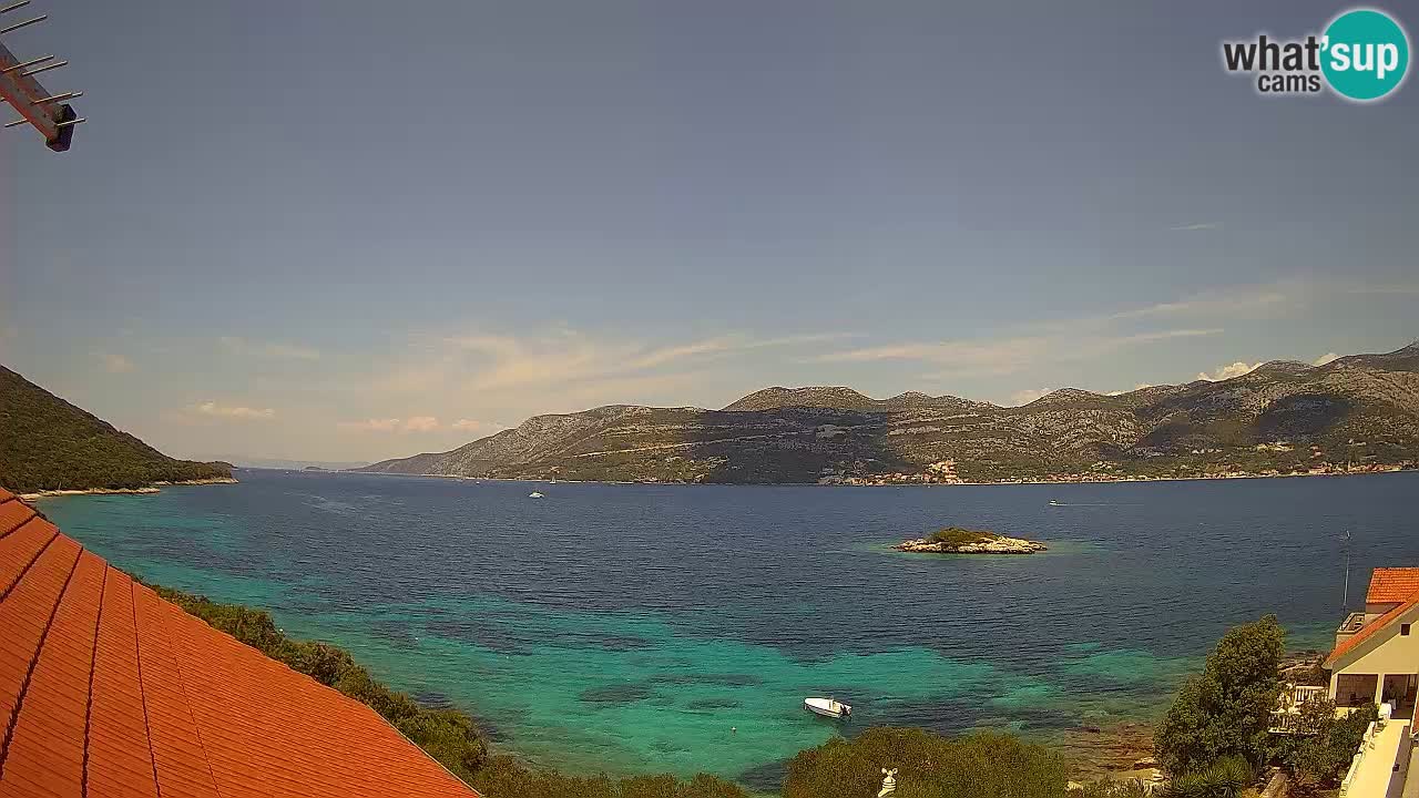 Korčula live webcam – Tri Žala panorama verso Pelješac