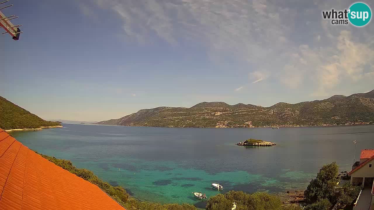 Korčula live webcam – Tri Žala panorama verso Pelješac
