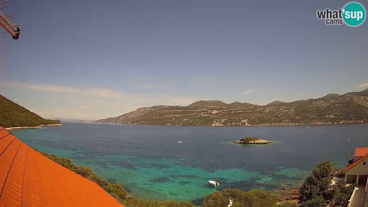 Korčula live webcam – Tri Žala panorama verso Pelješac