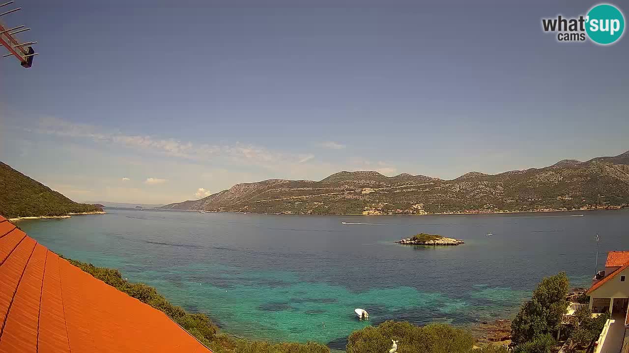 Korčula live webcam – Tri Žala panorama verso Pelješac