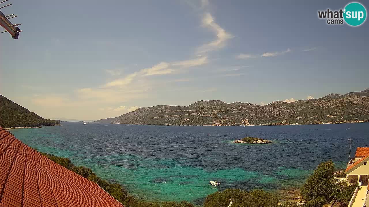 Korčula live webcam – Tri Žala panorama verso Pelješac