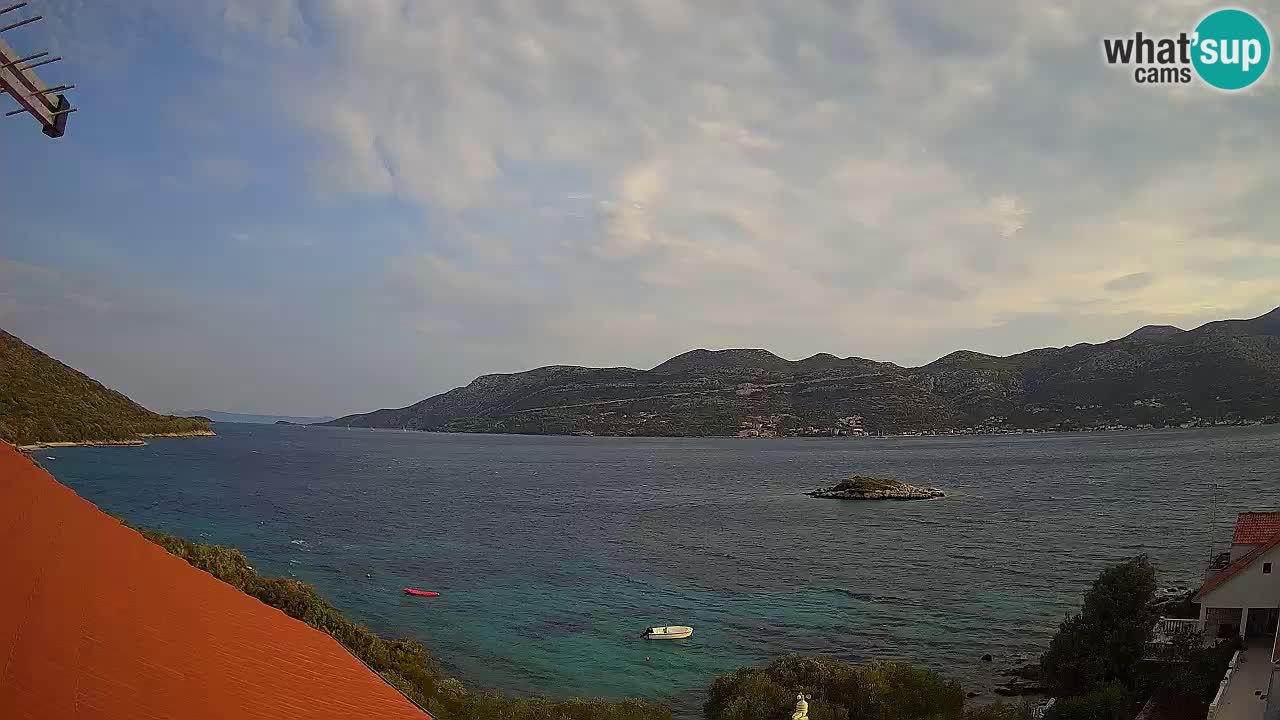 Korčula live webcam – Tri Žala panorama verso Pelješac