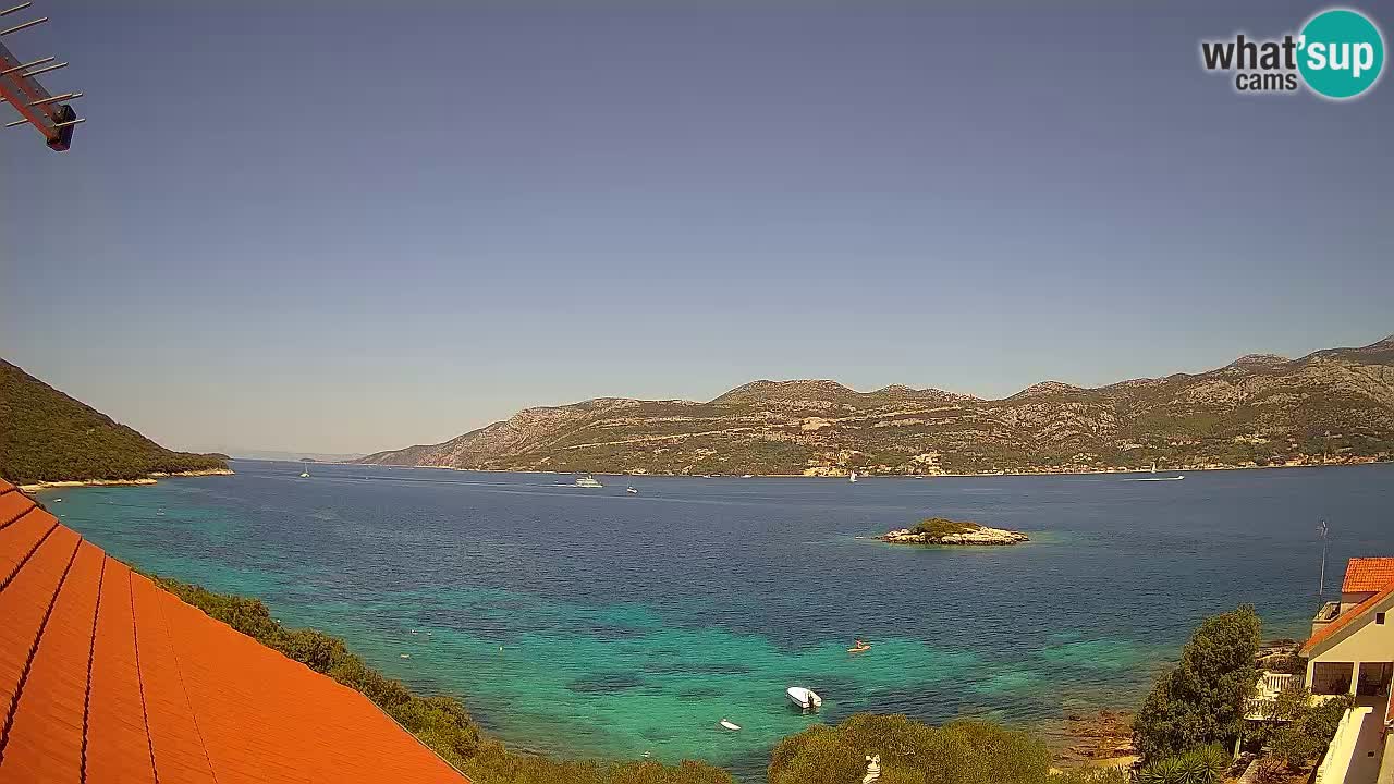 Korčula live webcam – Tri Žala panorama verso Pelješac