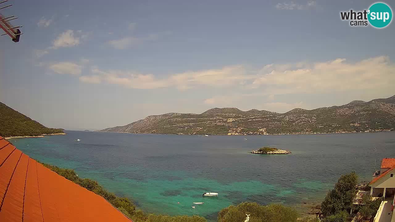 Korčula live webcam – Tri Žala panorama verso Pelješac