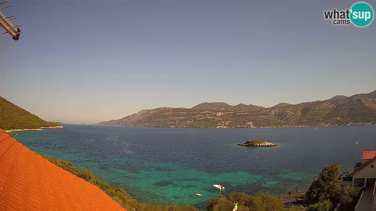 Korčula live webcam – Tri Žala panorama verso Pelješac