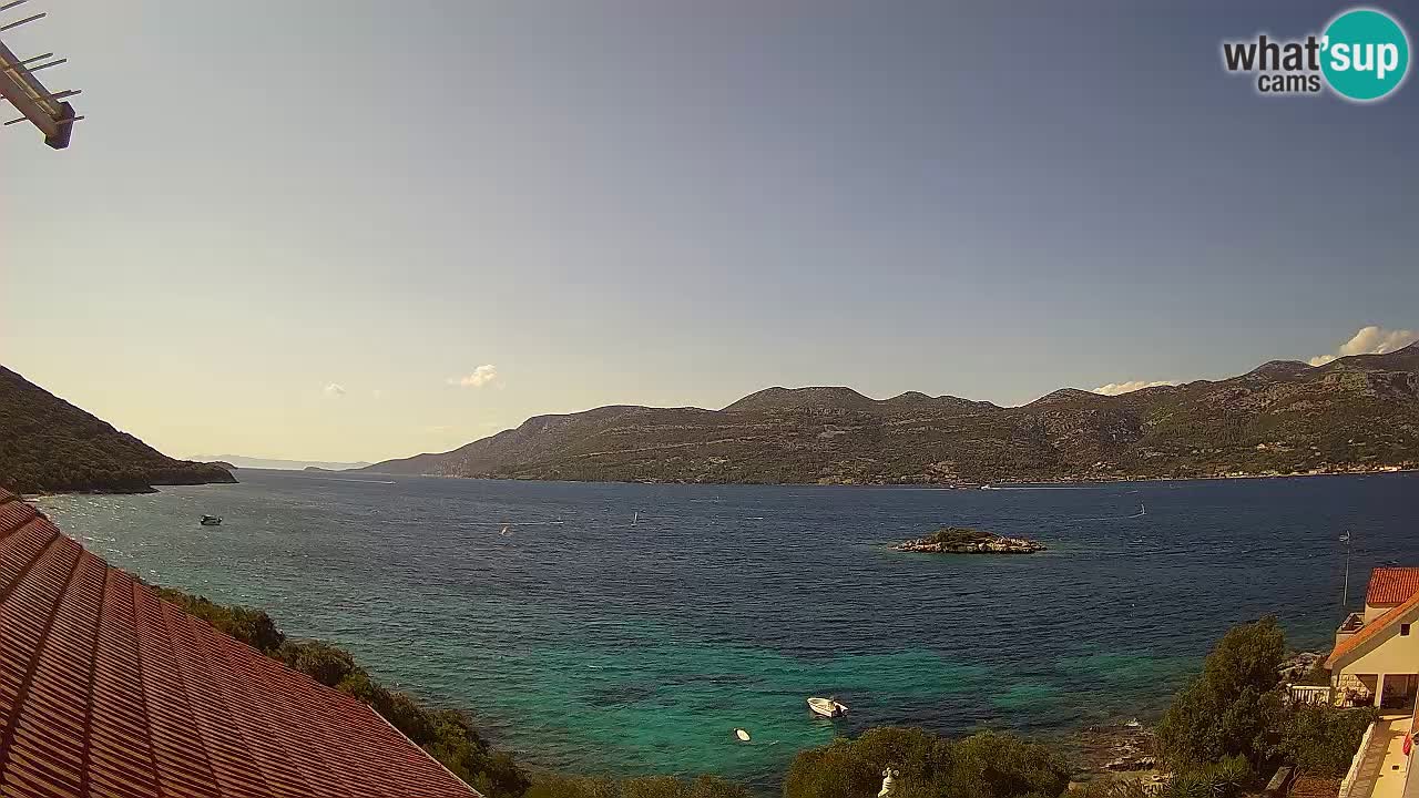 Korčula live webcam – Tri Žala panorama verso Pelješac