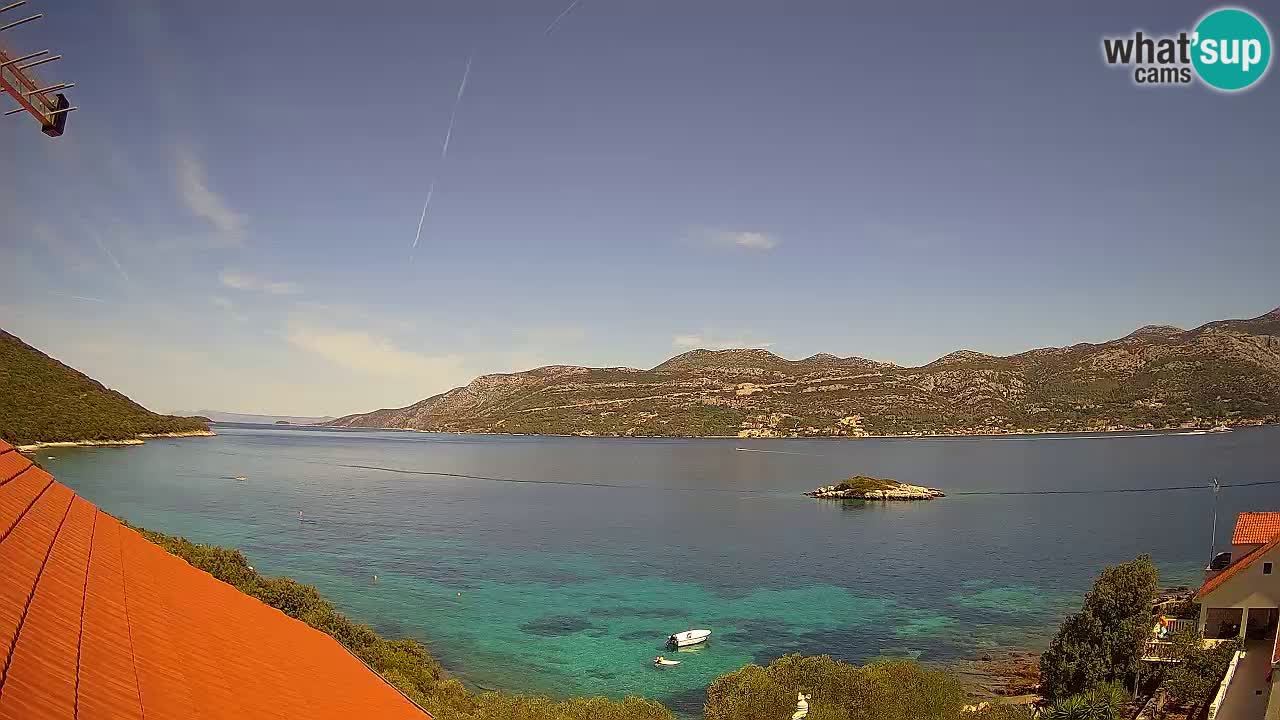Korčula live webcam – Tri Žala panorama verso Pelješac