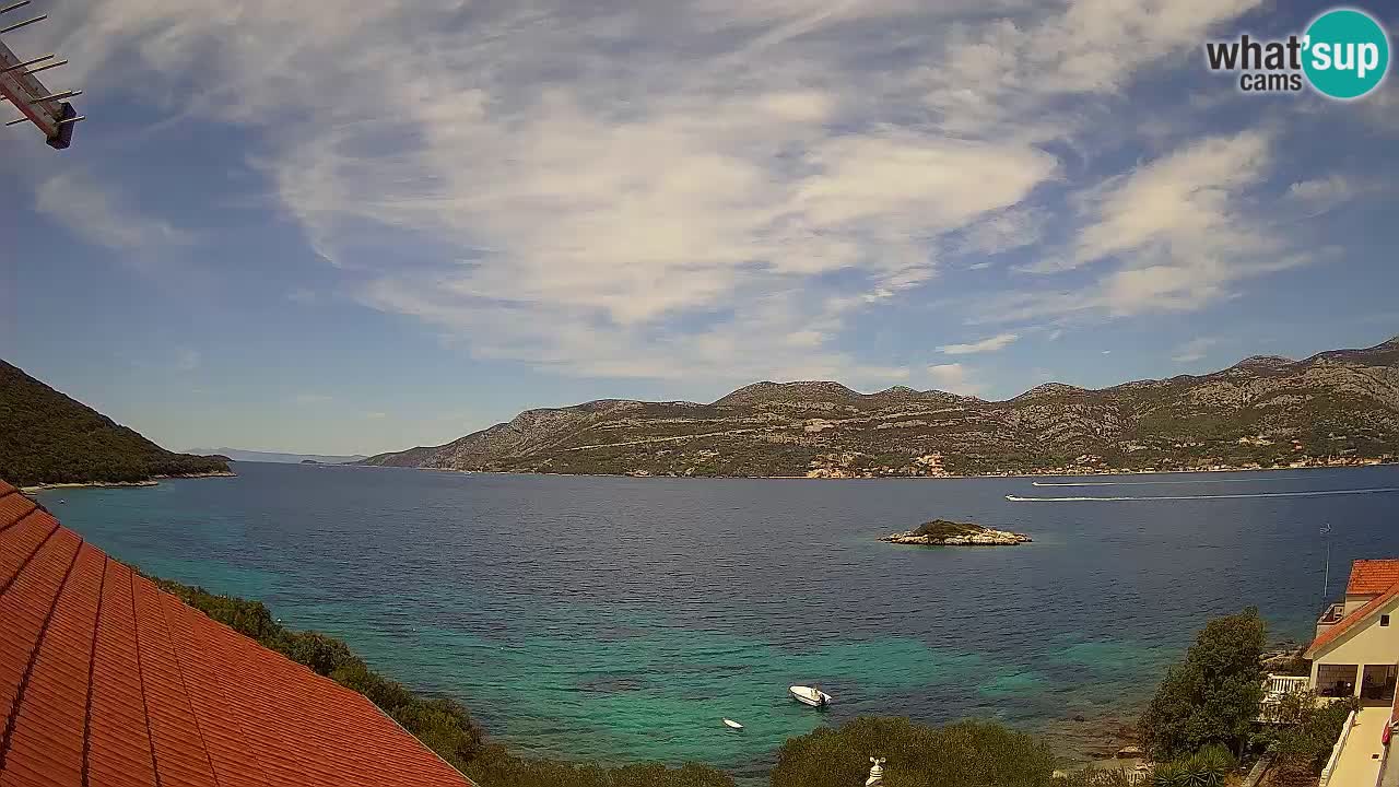 Korčula live webcam – Tri Žala panorama verso Pelješac