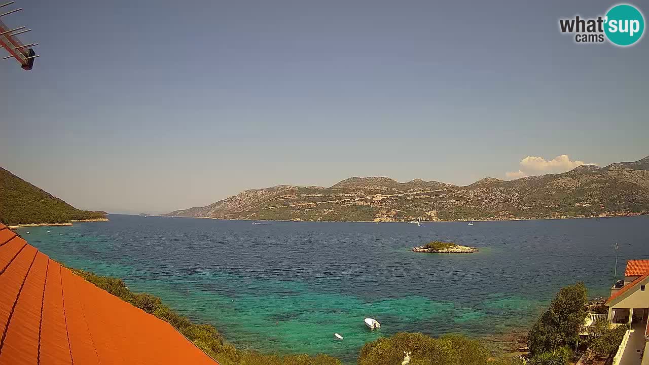 Korčula live webcam – Tri Žala panorama verso Pelješac
