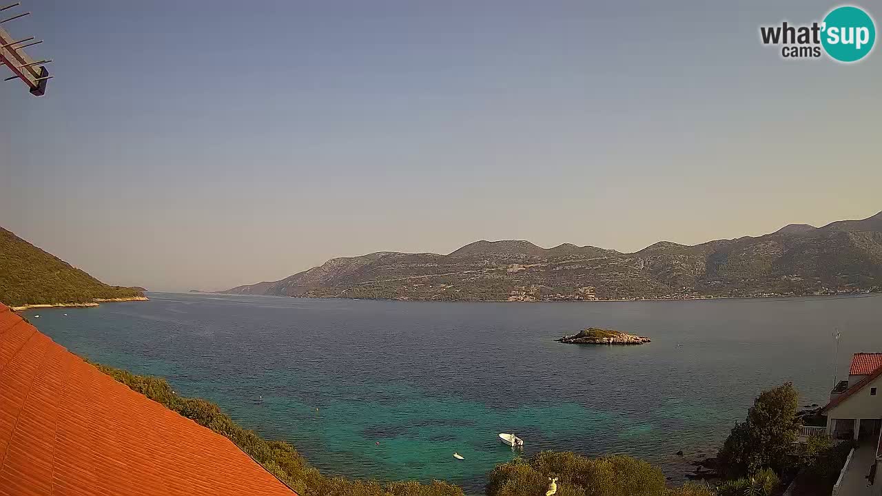 Korčula live webcam – Tri Žala panorama verso Pelješac